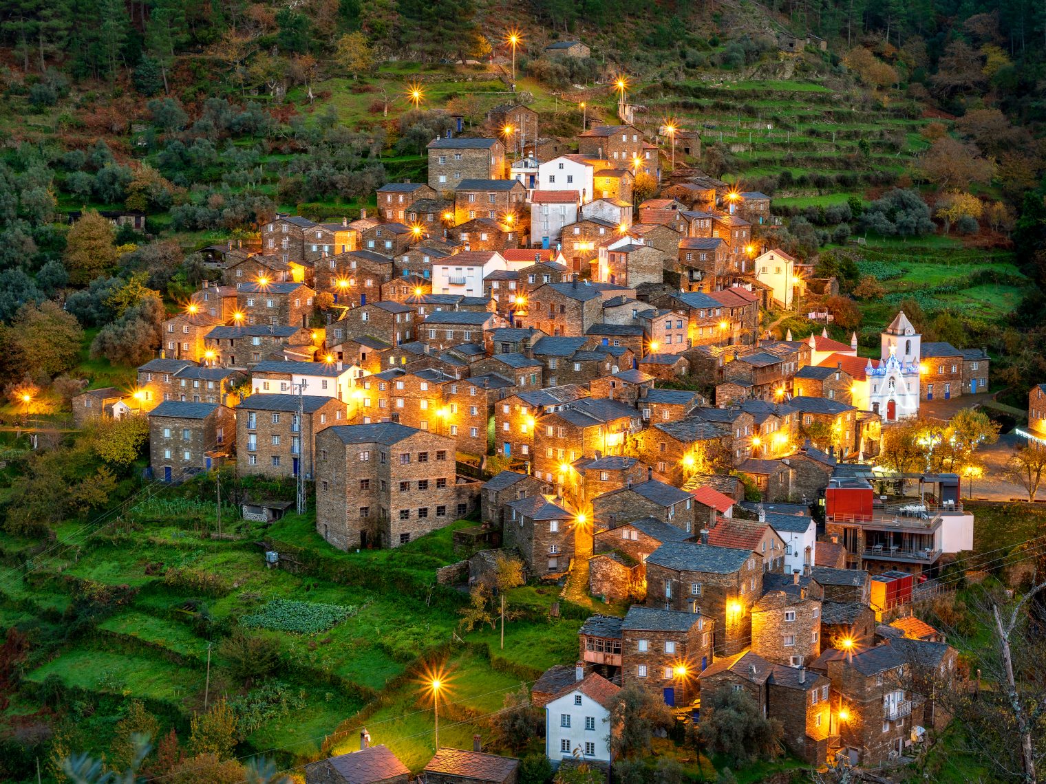 Evening lights in Piódão village, a secret spot in central Portugal