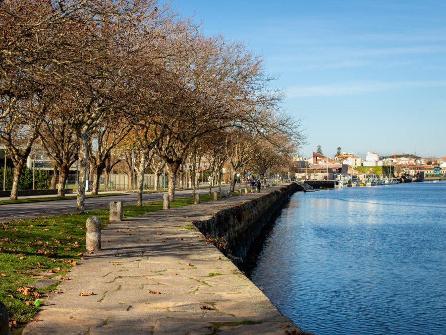 Riverside promenade at authentic Portuguese coastal town Vila do Conde