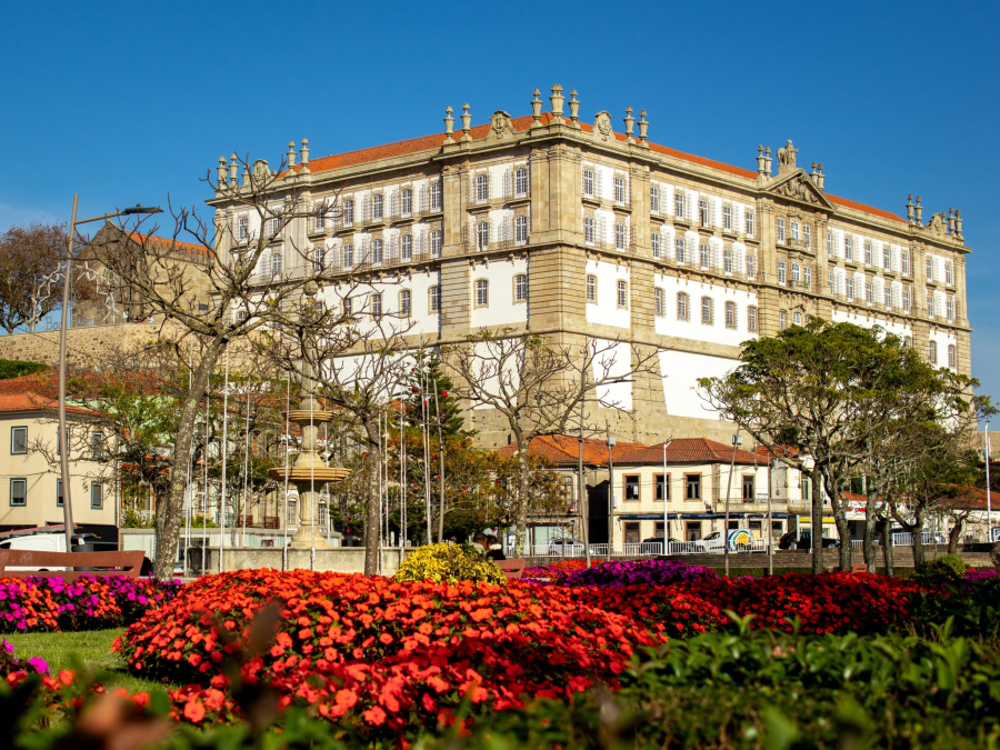 14th century Santa Clara Monastery perched on hilltop overlooking Vila do Conde and Ave River