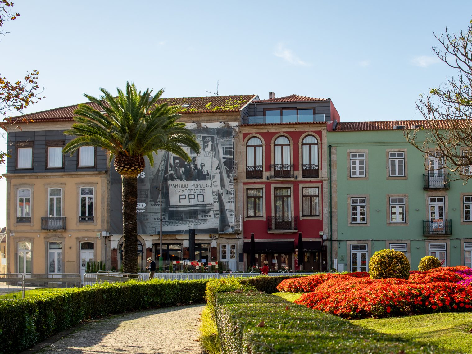 Historic buildings with ornate balconies in Vila do Conde, coastal Northern Portugal
