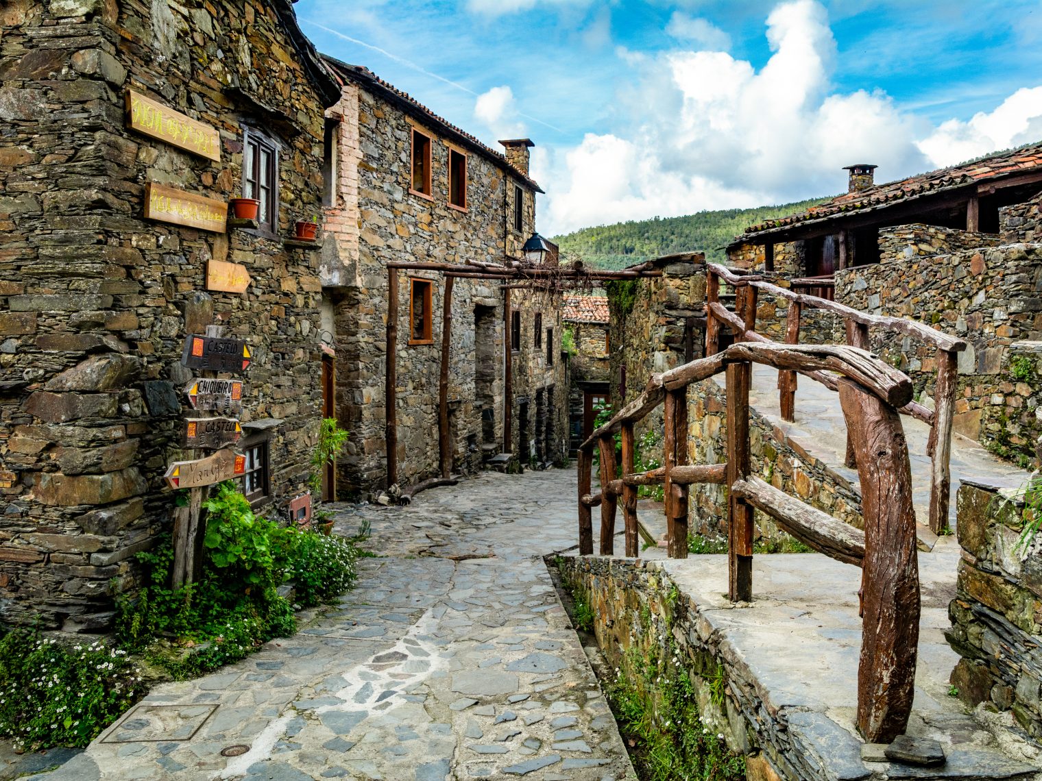 Stone street in Talasnal village, one of authentic Portuguese schist villages
