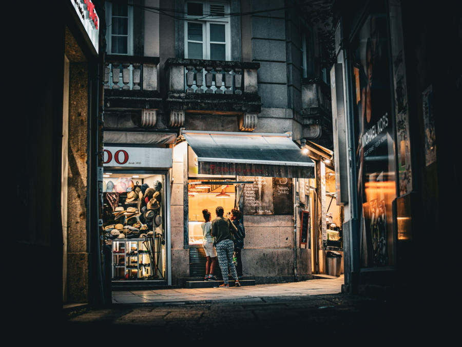 Braga, historical center: View from a narrow street towards a traditional shop